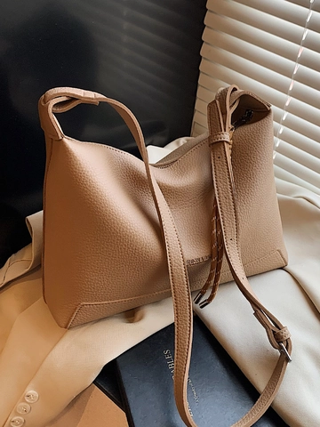 Urban Simple Damen PU Leder Umhängetasche Litschimuster Verstellbarer Schultergurt Geflochtenes Seildetail Reißverschluss Tasche