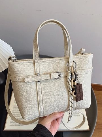 Women's Litchi Pattern PU Leather Bucket Bag Minimalist Crossbody Shoulder Bag With Creative Chocolate Charm For Daily Commute