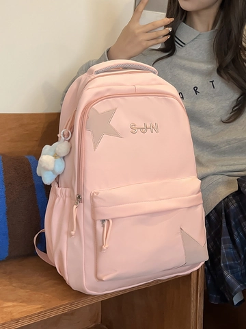 Sac d'École Japonais en Nylon pour Filles Mode Étoile Sac à Dos Étudiant Grande Capacité Imperméable Broderie de Lettres Décontracté