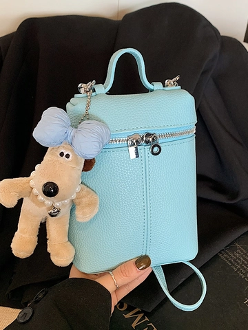 Sac à Main Femme Style Coréen Dopamine Petit Sac Motif Litchi Cuir PU Sac Bandoulière Urbain Simple Avec Pendentif Peluche