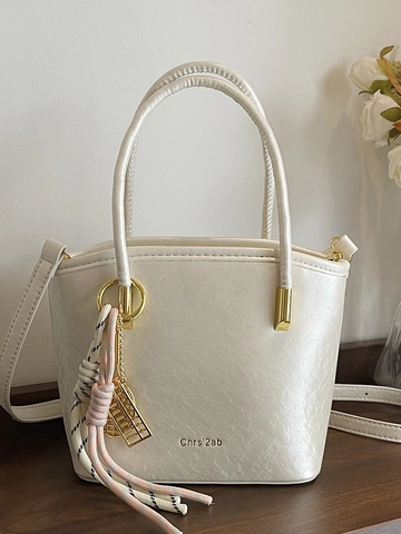 Bolso Bombonera de Cuero PU Minimalista de Nicho para Mujer Bandolera Vintage de Color Sólido Con Colgante Moda Diaria