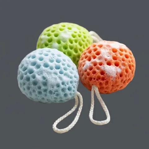 Honeycomb Sponge Bath Ball Soft Cheese Shape Shower Loofah For Exfoliating Body Cleaning With Hanging Rope