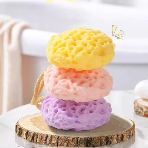 Honeycomb Sponge Bath Ball Soft Cheese Shape Shower Loofah For Exfoliating Body Cleaning With Hanging Rope