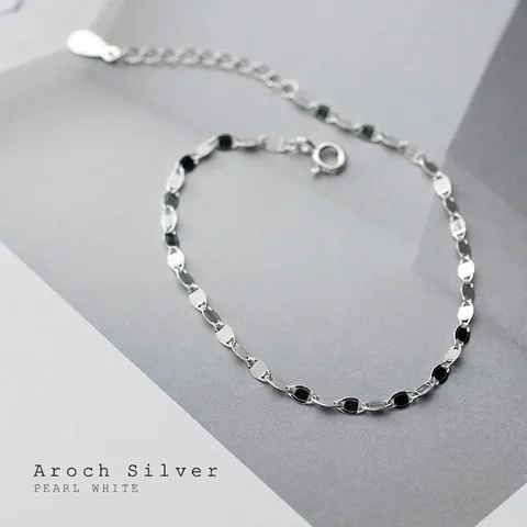 Bracciale in Argento Sterling S925 Minimalista per Donna Catena a Maglie con Piastra Ovale Torta Geometrica Gioielli Regolabili