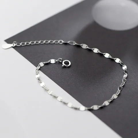 Bracciale in Argento Sterling S925 Minimalista per Donna Catena a Maglie con Piastra Ovale Torta Geometrica Gioielli Regolabili