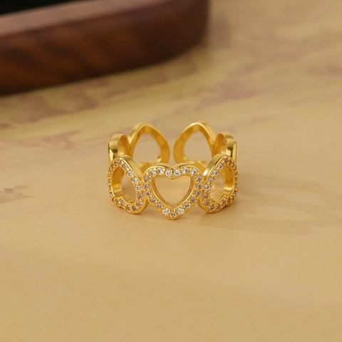 Elegante Anillo Abierto de Cobre Chapado en Oro Corazón Hueco Con Zirconia Micro Incrustada Joyería de Moda Ajustable Regalo Mujer