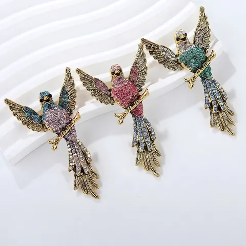 Broche De Pájaro Águila Vintage Con Diamantes De Imitación Coloridos Para Hombres Mujeres Broche De Animal De Aleación Para Abrigo Traje Joyería De Moda Regalo