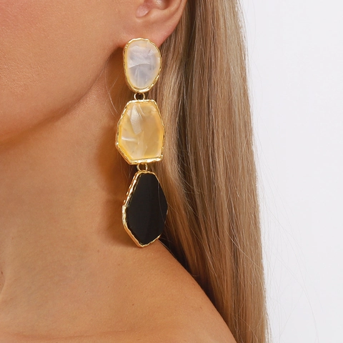 Geometric Irregular Resin Drop Earrings Alloy Vintage Long Exaggerated Color Blocked Jewelry For Women