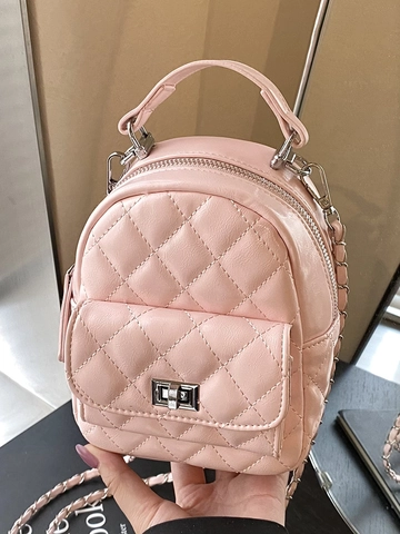Mini Zaino Donne Moda Trapuntato Pelle PU Tracolla Catena Serratura Metallica Piccola Borsa Spalla Casual