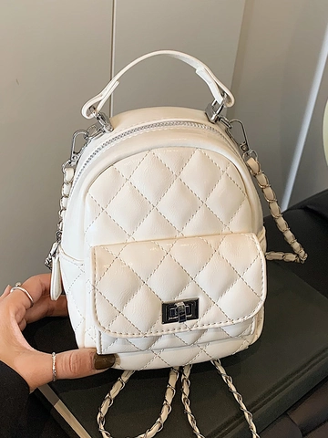 Mini Zaino Donne Moda Trapuntato Pelle PU Tracolla Catena Serratura Metallica Piccola Borsa Spalla Casual