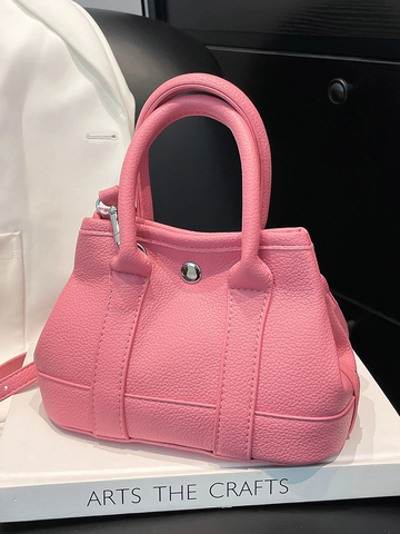 Sac à Main Femme en Cuir PU à Motif Litchi Sac Bandoulière Minimaliste Sac Seau pour Navettage Quotidien Mode Sac à Épaule