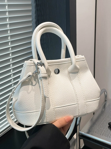 Sac à Main Femme en Cuir PU à Motif Litchi Sac Bandoulière Minimaliste Sac Seau pour Navettage Quotidien Mode Sac à Épaule