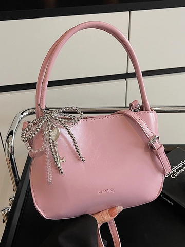 Borsa a Secchiello in Pelle PU Minimalista di Alta Gamma da Donna Borsa a Tracolla Urbana Versatile Con Pendente a Fiocco e Chiave