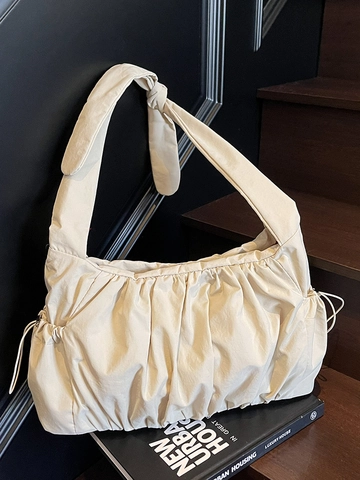 Bolso de Hombro Fruncido Nube de Gran Capacidad para Mujer Bolso Tote de Nailon Plisado con Correa con Nudo Casual Urbano Color Sólido