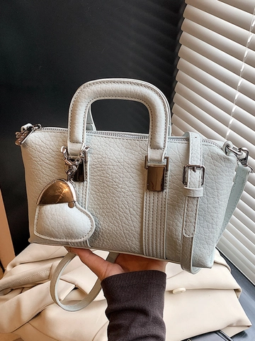 Borsa a Mano Piccola Quadrata da Donna Minimalista Urbana in Pelle PU Texture Martellata Borsa a Tracolla Con Ciondolo a Cuore