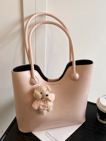 Sac Seau Sous les Aisselles en Cuir PU Urbain Simple pour Femmes Grande Capacité Sac à Épaule Bord Ondulé Avec Pendentif Chien