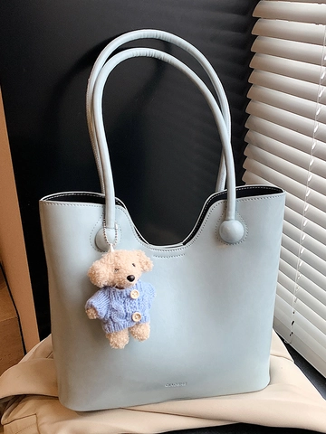 Sac Seau Sous les Aisselles en Cuir PU Urbain Simple pour Femmes Grande Capacité Sac à Épaule Bord Ondulé Avec Pendentif Chien