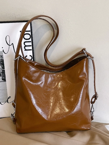 Dames Vintage PU Leer Tote Bag Grote Capaciteit Schoudertas Minimalistisch Woon-werkverkeer Hobo Handtas Rugzak
