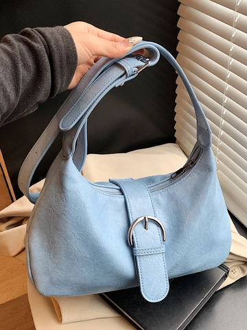 Borsa Hobo da Donna in Pelle PU Alla Moda Borsa a Tracolla Minimalista Sottobraccio Con Fibbia in Metallo Rotonda Borsa Casual