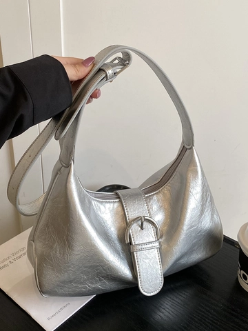 Borsa Hobo da Donna in Pelle PU Alla Moda Borsa a Tracolla Minimalista Sottobraccio Con Fibbia in Metallo Rotonda Borsa Casual