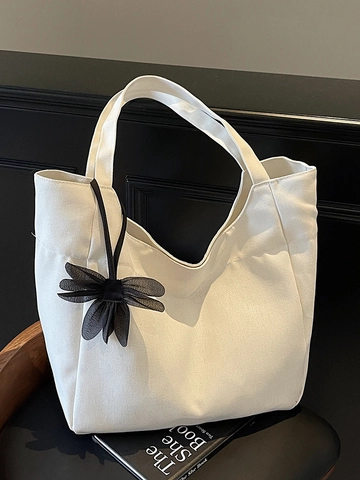 Grand Sac Cabas en Cuir PU pour Femmes Style Coréen Minimaliste Sac à Épaule Décontracté Léger Sac de Shopping avec Charme de Fleur
