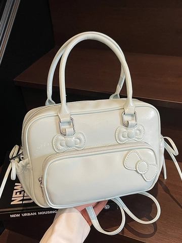 Borsa Boston in Pelle PU Con Fiocco per Donna Borsa a Tracolla Minimalista Elegante Borsetta Versatile da Viaggio Quotidiana