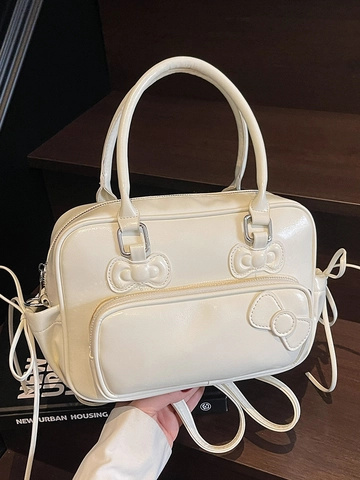 Borsa Boston in Pelle PU Con Fiocco per Donna Borsa a Tracolla Minimalista Elegante Borsetta Versatile da Viaggio Quotidiana