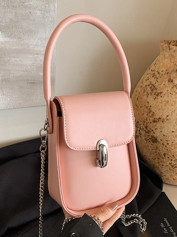 Mini Borsa a Mano in Pelle PU Minimalista per Donna Tinta Unita Cuciture Catena Tracolla Urbano Quotidiano Manico Superiore Portafoglio