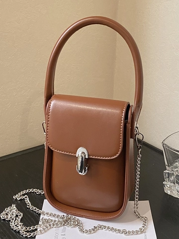 Mini Borsa a Mano in Pelle PU Minimalista per Donna Tinta Unita Cuciture Catena Tracolla Urbano Quotidiano Manico Superiore Portafoglio