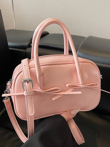 Bolso de Mano con Lazo Color Macaron Estilo Coreano de Cuero PU Bolso Boston Versátil Diseño Casual Bandolera Mujer