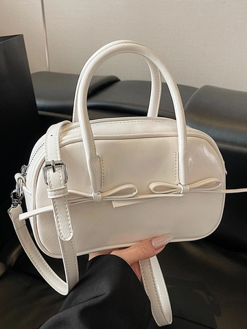 Bolso de Mano con Lazo Color Macaron Estilo Coreano de Cuero PU Bolso Boston Versátil Diseño Casual Bandolera Mujer