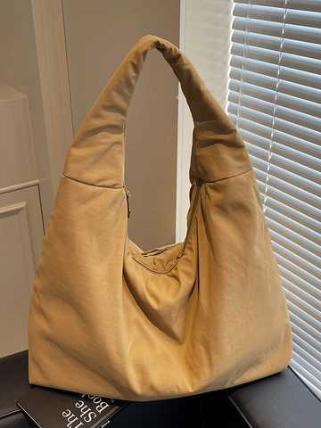 Borsa Tote Grande Capacità Stile Urbano Leggera Borsa Hobo a Spalla Tinta Unita Casual Shopping Bag Tessuto Morbido Borsa Viaggio