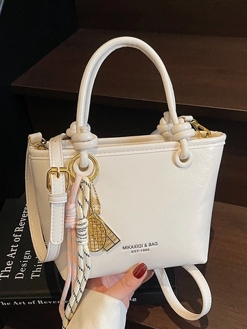 Women Minimalist PU Leather Bucket Bag Knot Handle Solid Color Crossbody Shoulder Handbag Fashion Commuting Daily Purse