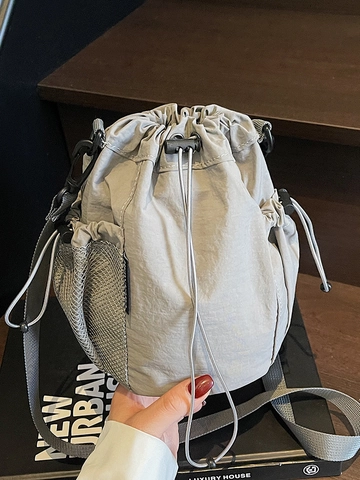 Borsa a Secchiello con Coulisse in Nylon Leggero da Donna Borsa a Tracolla Casual con Tasca in Rete Borsa a Mano per Viaggi Quotidiani