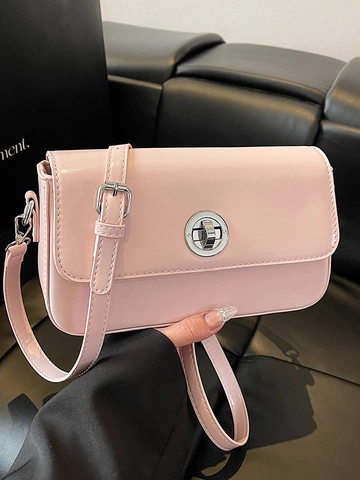 Women Fashion PU Leather Small Square Bag Stylish Solid Color Crossbody Bag With Silver Rotating Lock Urban Daily Shoulder Bag