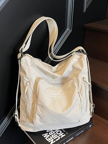 Damen Große Kapazität Stoff Tote Bag Reise Umhängetasche Minimalistisch Multi-Trage Rucksack Slogan Stickerei Handtasche