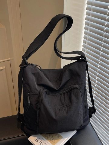 Damen Große Kapazität Stoff Tote Bag Reise Umhängetasche Minimalistisch Multi-Trage Rucksack Slogan Stickerei Handtasche