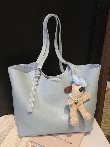 Damen Urban Einfach Große Kapazität PU Leder Tote Bag Lässig Sub-Mutter Schultertasche Mit Welpen Anhänger Für Pendeln Täglich