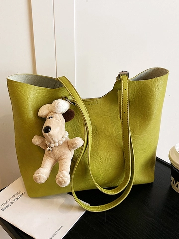Damen Urban Einfach Große Kapazität PU Leder Tote Bag Lässig Sub-Mutter Schultertasche Mit Welpen Anhänger Für Pendeln Täglich