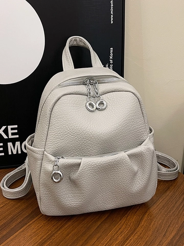Women Litchi Texture PU Leather Mini Backpack Casual Fashion Small School Bag Versatile Crossbody Bag with Round Ring Zipper
