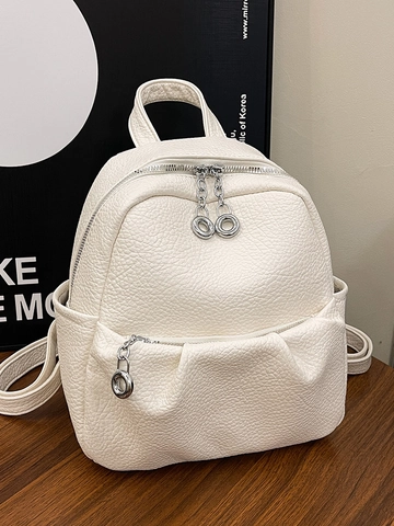 Women Litchi Texture PU Leather Mini Backpack Casual Fashion Small School Bag Versatile Crossbody Bag with Round Ring Zipper