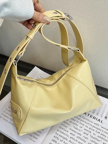 Women Urban Minimalist PU Leather Tote Bag Fashion Solid Color Crossbody Bag With Adjustable Eyelet Strap And Side Zippers