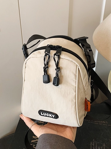 Minimalist PU Leather Crossbody Phone Bag For Women Men Casual Lucky Letter Patch Adjustable Strap Lightweight Travel Handbag