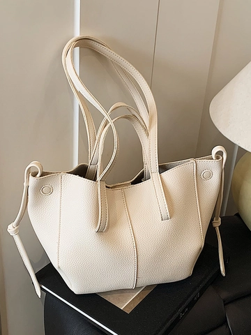 Minimalist Women Large Capacity Tote Bag Litchi Pattern PU Leather Shoulder Bag Fashion Handbag Casual Commuting Underarm Bag