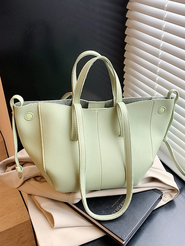 Minimalist Women Large Capacity Tote Bag Litchi Pattern PU Leather Shoulder Bag Fashion Handbag Casual Commuting Underarm Bag