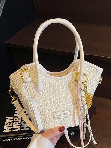 Bolso de Cubo para Mujer de Cuero PU con Textura Tejida Bolso de Mano Minimalista Bolso de Hombro Bandolera con Correa Ajustable