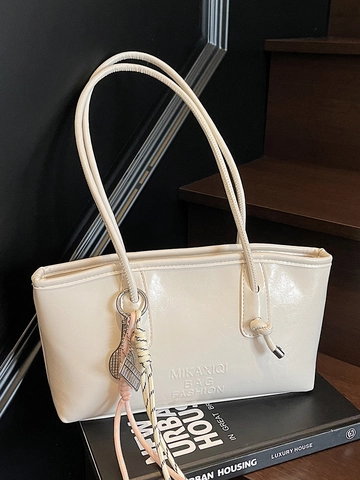 Bolso Cubo de Cuero PU para Mujer Gran Capacidad Minimalista Color Sólido Axila Bolso de Hombro Moda Estilo Coreano Tote