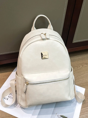 Minimalist Women PU Leather Fashion Backpack Retro Solid Color Stitching Travel Bag Casual Commuting Fashionable Shoulder Bag