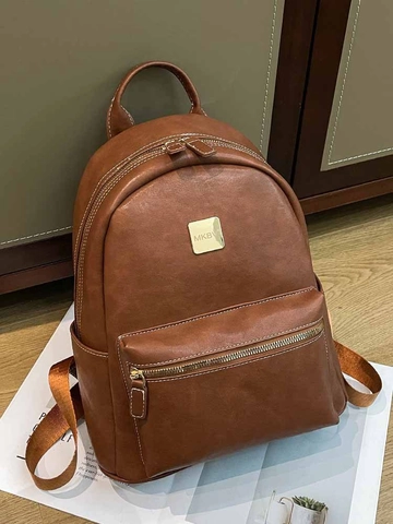 Minimalist Women PU Leather Fashion Backpack Retro Solid Color Stitching Travel Bag Casual Commuting Fashionable Shoulder Bag
