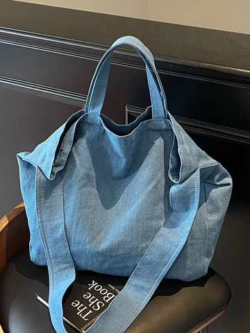 Borsa Tote in Tela Denim Lavata da Donna Grande Capacità Semplice Casual Borsa a Tracolla per Uso Quotidiano Viaggi Scuola
